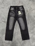 VALLEY Zebra‑Striped Rhinestone Embellished Baggy Denim Pants, Vintage Washed‑Black Unisex Streetwear Jeans