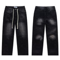 VALLEY Vintage Cross‑Shaped Towel‑Embroidered Baggy Jeans, Washed‑Black Unisex Streetwear Denim Pants