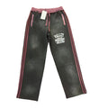 Valley Dream Letter‑Print Side‑Stripe Wide‑Leg Sweatpants, Vintage Washed‑Black Burgundy Unisex Streetwear Trousers