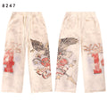 VALLEY Vintage Eagle‑Print Wide‑Leg Sweatpants, Off‑White Washed Unisex Hip‑Hop Streetwear Trousers