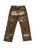 Valley Multi‑Patch Rhinestone Letter Baggy Pants, Vintage Brown Unisex Wide‑Leg Cotton Trousers