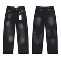 Valley Dreams Embroidery Splatter‑Paint Baggy Jeans, Vintage Washed‑Black Unisex Wide‑Leg Denim Pants