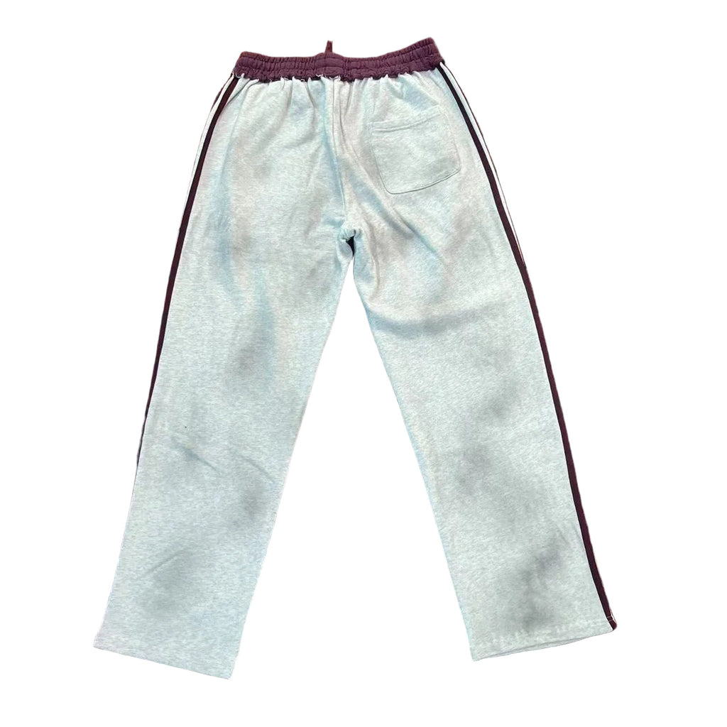 Valley Dream Letter‑Print Side‑Stripe Wide‑Leg Sweatpants, Heather Grey‑Burgundy Unisex Streetwear Trousers