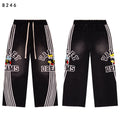 Valley Dreams Cartoon‑Bee White‑Stripe Wide‑Leg Sweatpants, Vintage Black Washed Streetwear Unisex Trousers