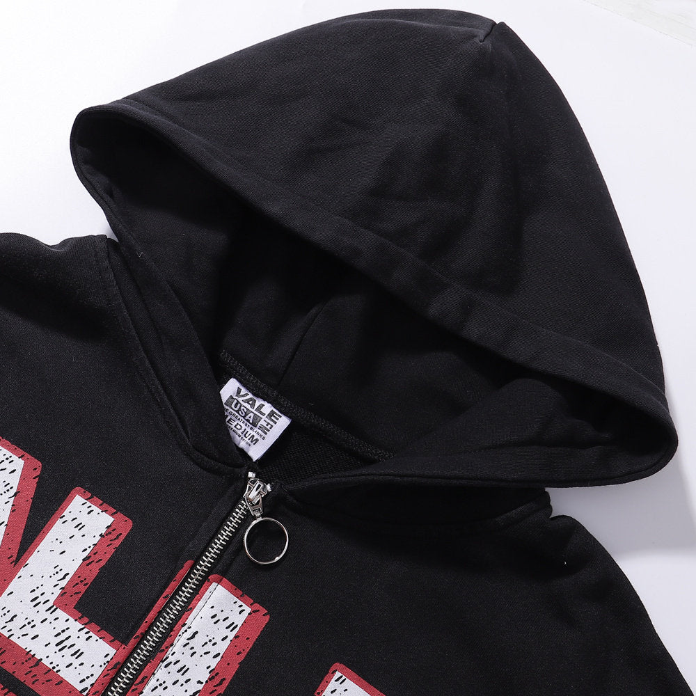Valley Sport Dept Devil Character Graphic Zip‑Up Hoodie, Black Vintage Horror Oversized Streetwear Unisex Jacket