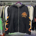 Valley Dreams Flame‑Sleeve Graphic Zip‑Up Hoodie, Black Vintage Washed Oversized Streetwear Unisex Jacket