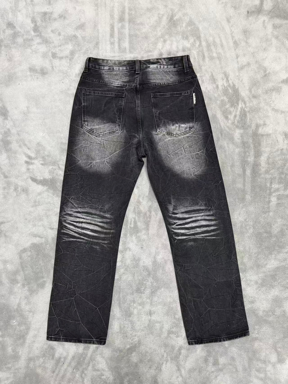 VALLEY Zebra‑Striped Rhinestone Embellished Baggy Denim Pants, Vintage Washed‑Black Unisex Streetwear Jeans