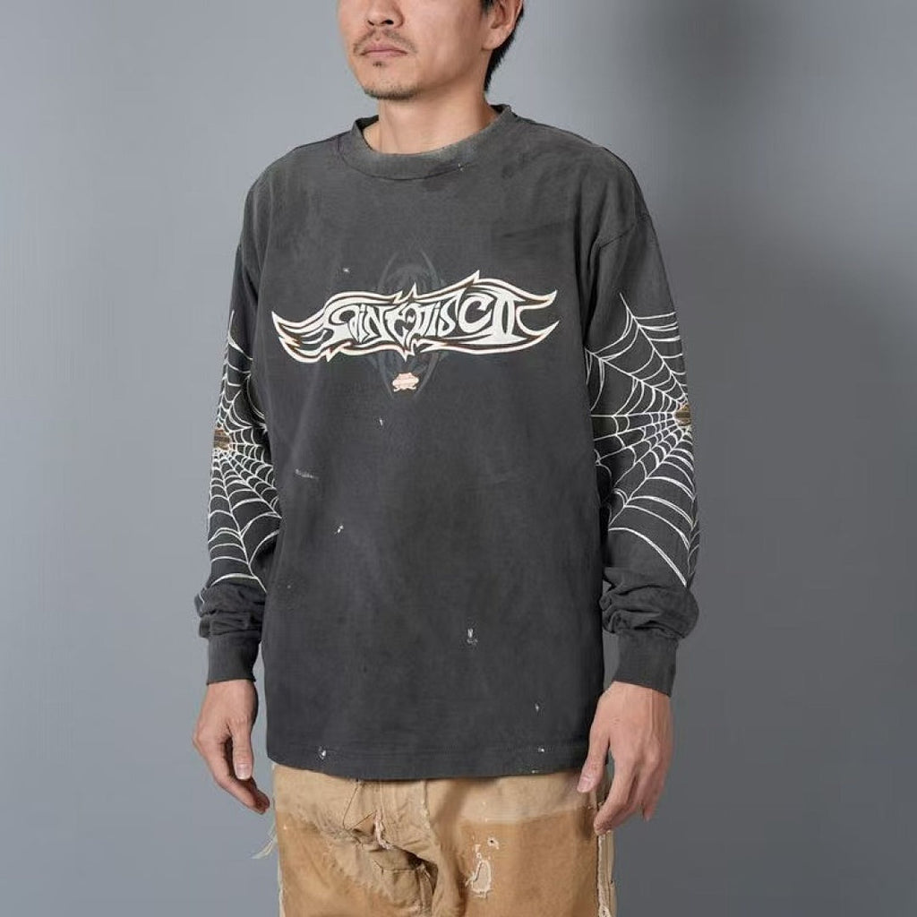 Saint Michael Graphic Emblem & Sleeve Print Sweatshirt