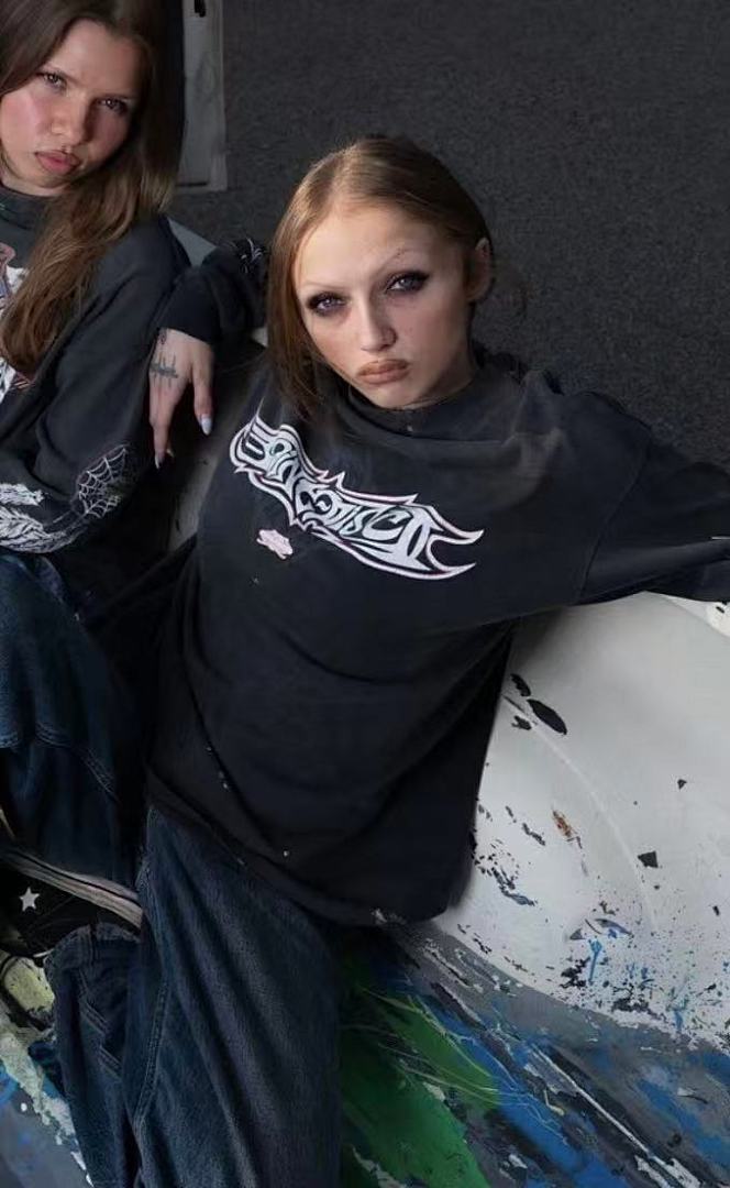 Saint Michael Graphic Emblem & Sleeve Print Sweatshirt