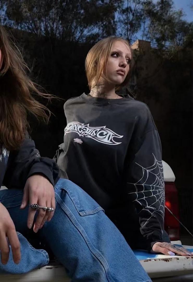 Saint Michael Graphic Emblem & Sleeve Print Sweatshirt