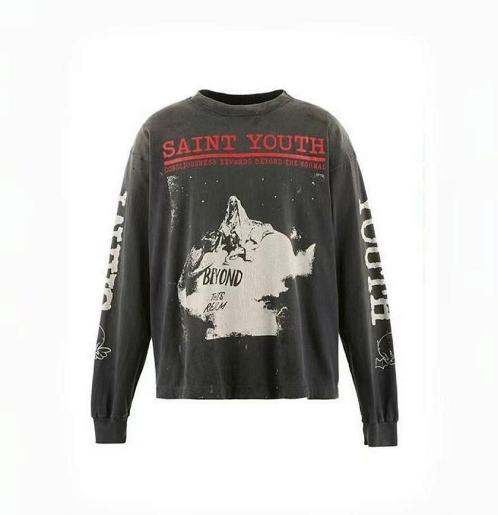 Saint Michael Photo Print & Slogan Typography Sweatshirt