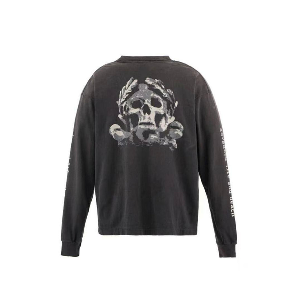 Saint Michael Script & Skull Graphic Distressed Sweatshirt