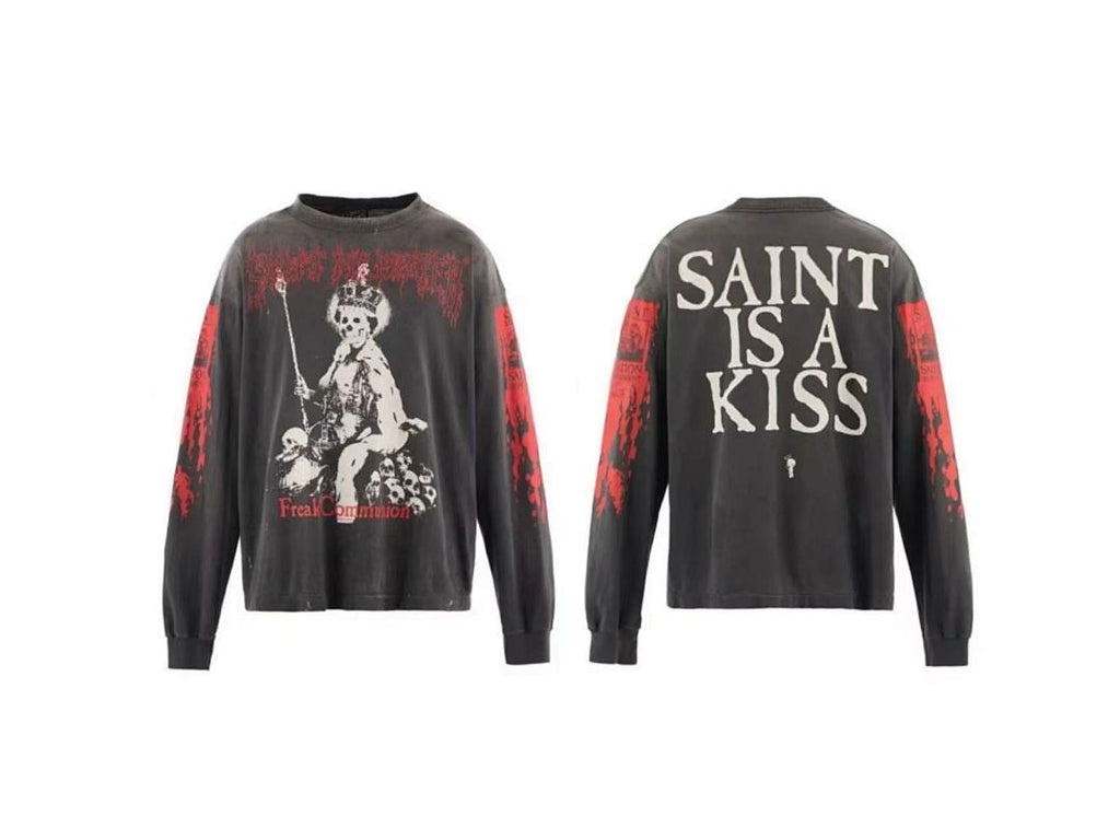 Saint Michael Graphic Art & Kiss Slogan Sweatshirt