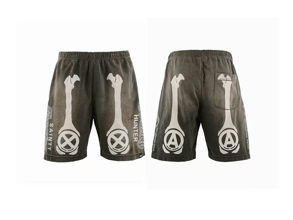 Saint Michael Skeleton Bone Print Anarchy Graphic Sweat Shorts