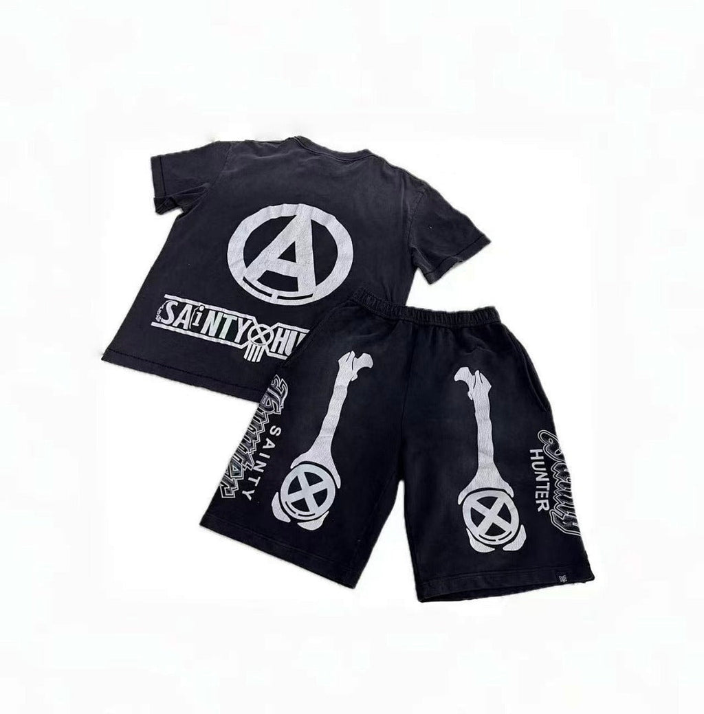 Saint Michael Skeleton Bone Print Anarchy Graphic Sweat Shorts