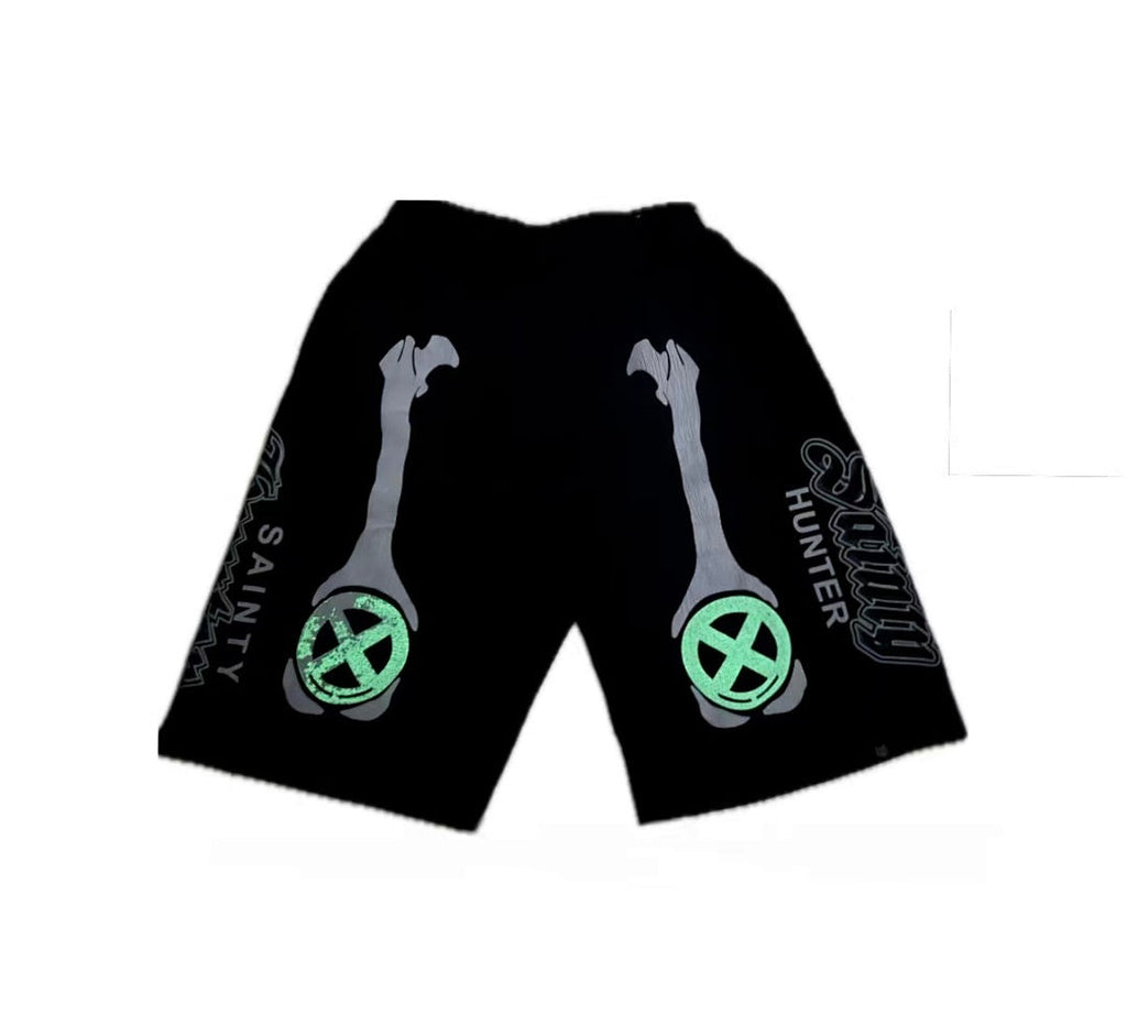 Saint Michael Skeleton Bone Print Anarchy Graphic Sweat Shorts