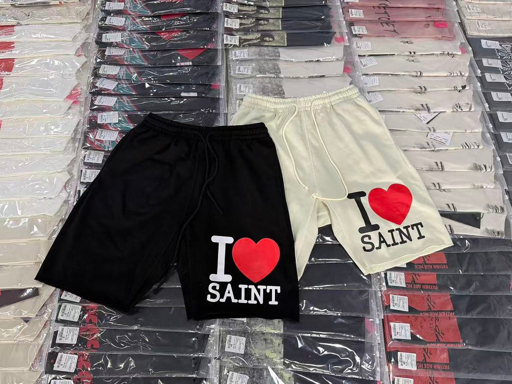 Saint Michael I Love Saint Heart Print Casual Sweat Shorts