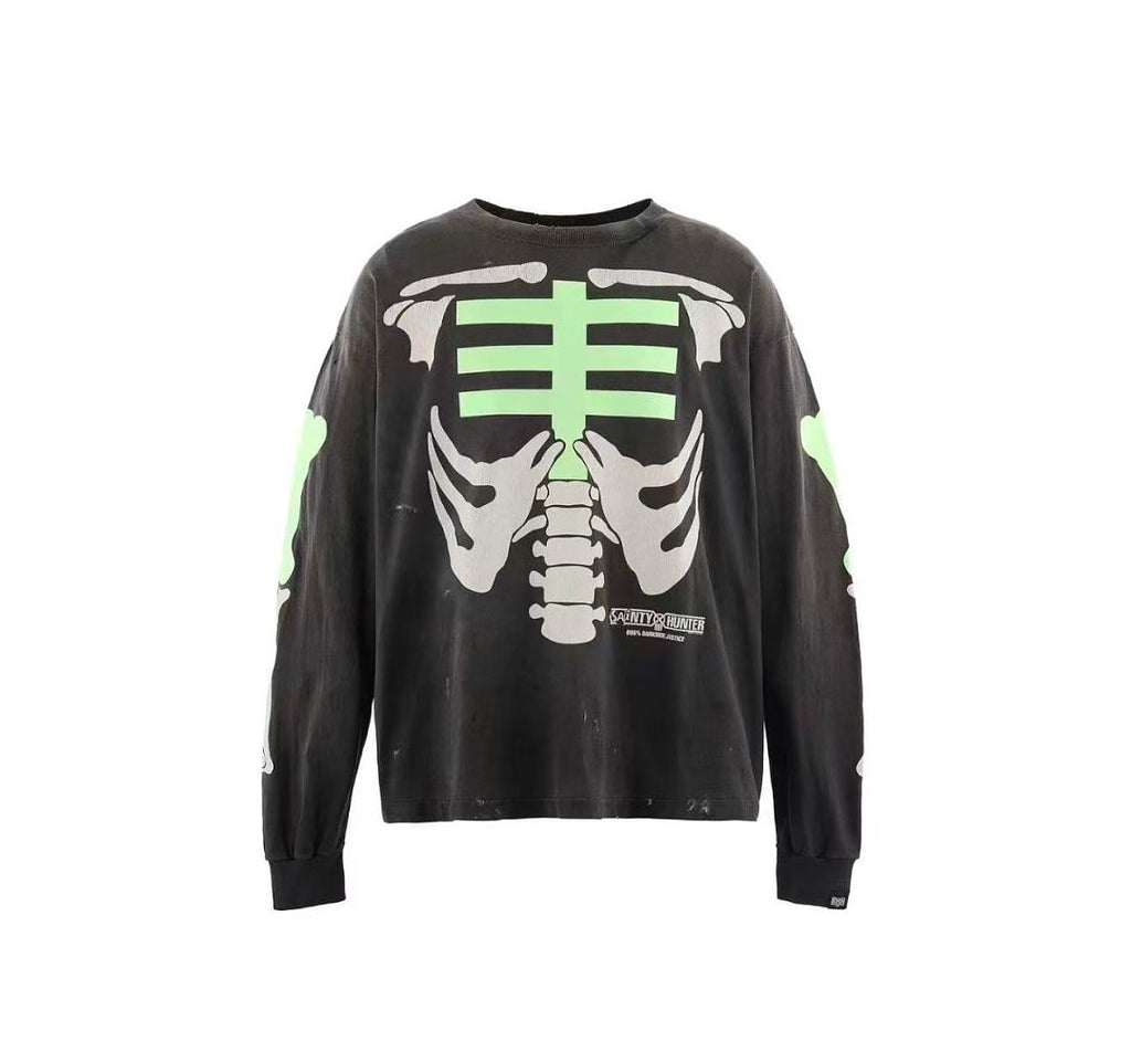 Saint Michael Skeleton Ribcage Print Knit Sweatshirt