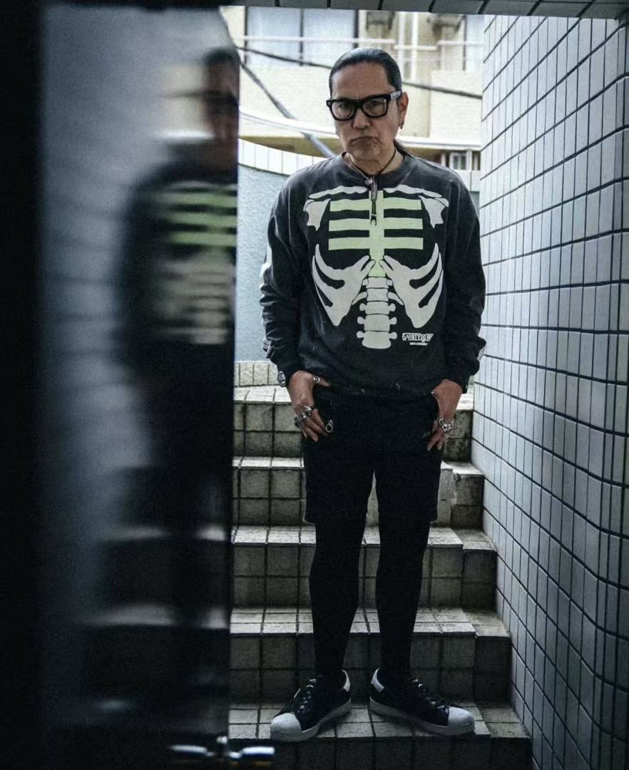 Saint Michael Skeleton Ribcage Print Knit Sweatshirt