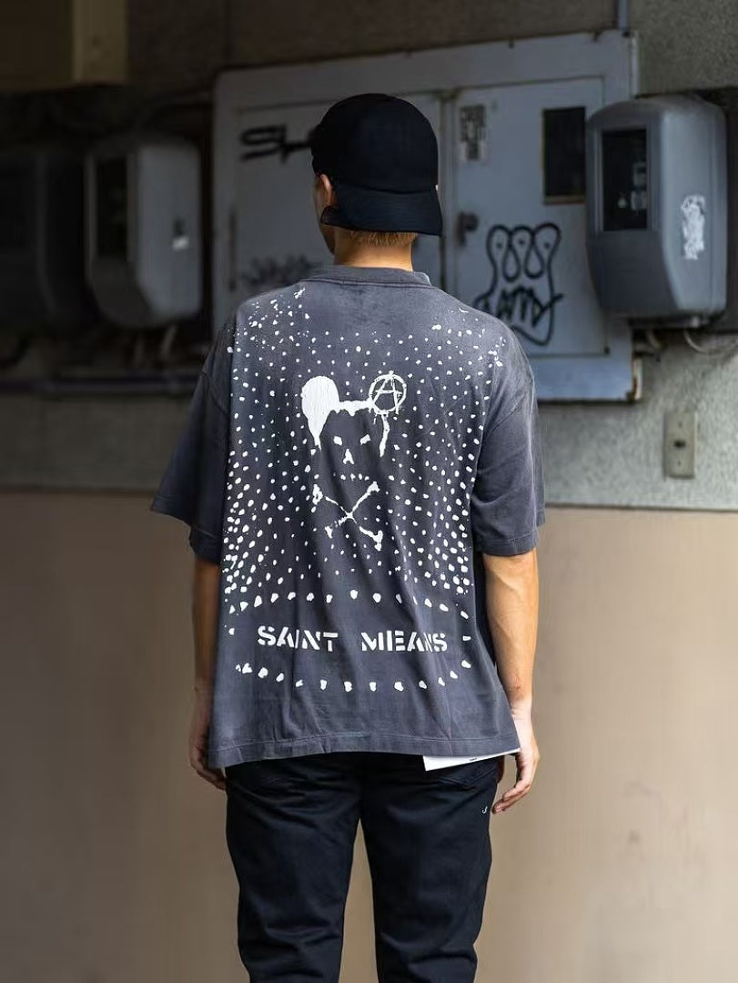 Saint Michael Graphic Skull & Stud Pattern Vintage T-Shirt