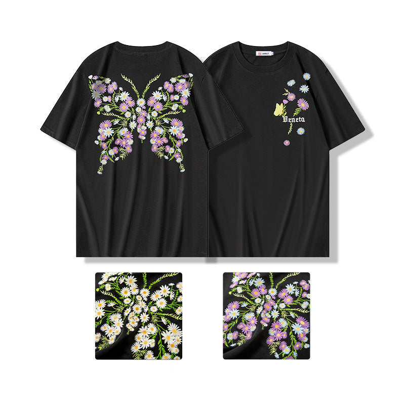 #JP-912# Color-changing flower butterfly embroidery T-shirt