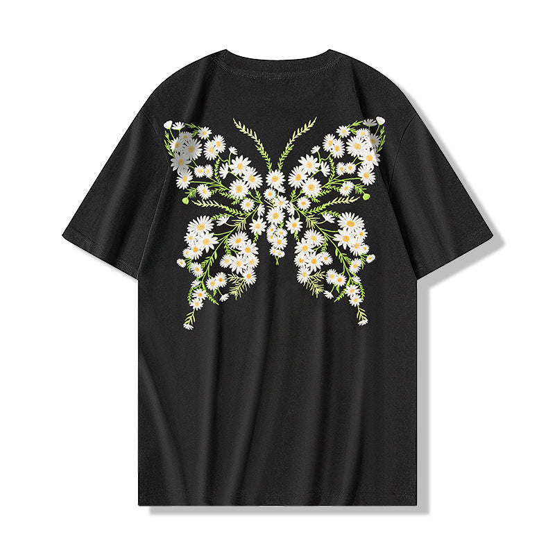 #JP-912# Color-changing flower butterfly embroidery T-shirt