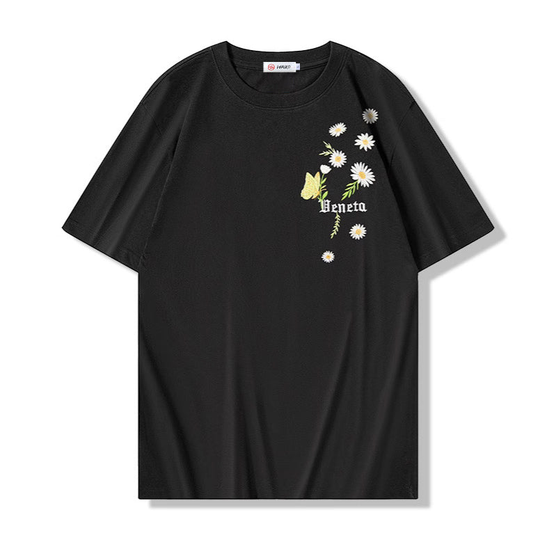 #JP-912# Color-changing flower butterfly embroidery T-shirt