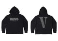 VLONE FRIENDS‑ Grey Distressed Big V Hoodie Black