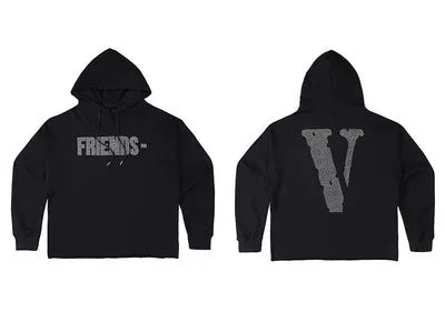 VLONE FRIENDS‑ Grey Distressed Big V Hoodie Black