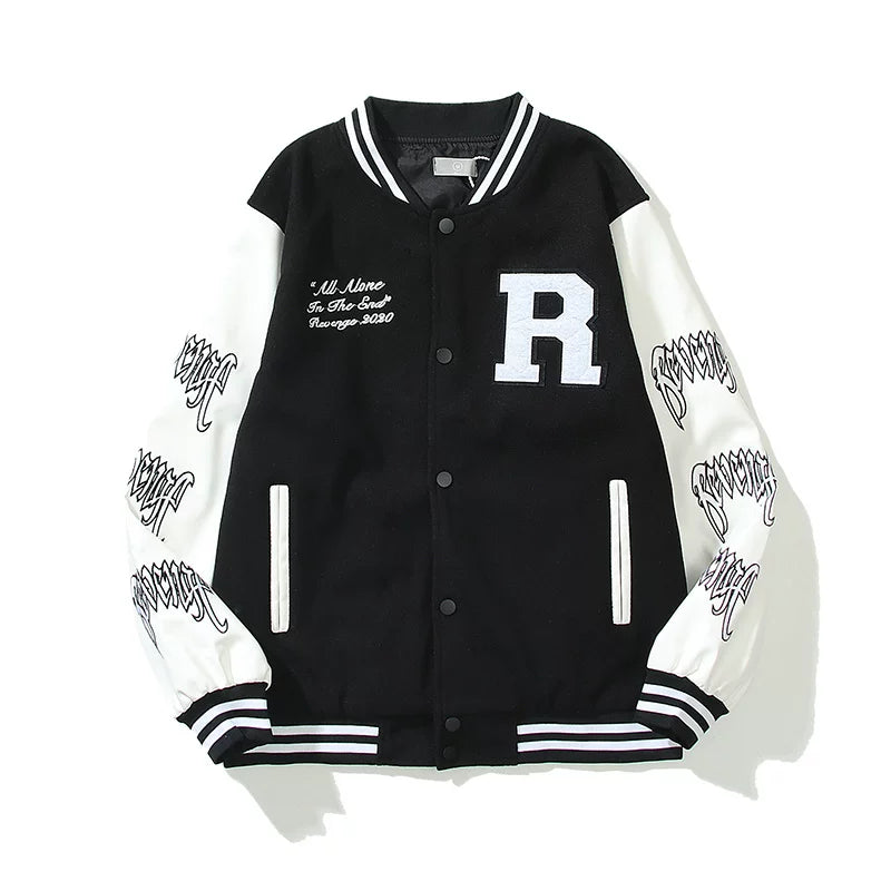Revenge Embroidered Screaming Skull Varsity Jacket