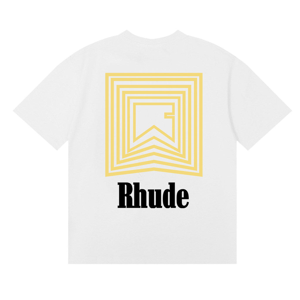 Rhude Geometric Square Layered Logo Graphic White Short Sleeve T‑Shirt