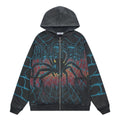 Valley Fest Spider Web Graphic Zip‑Up Hoodie, Unisex Black Vintage Streetwear Jacket