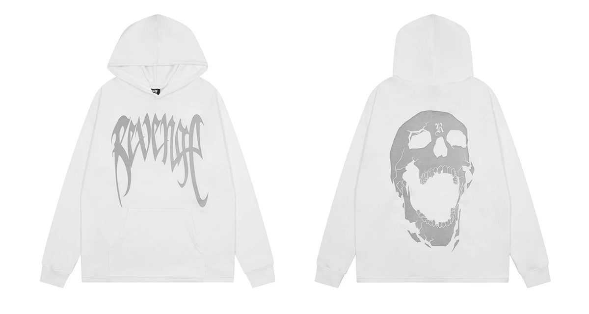 Revenge Grey Gothic Logo Screaming Skull Hoodie
