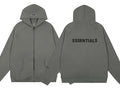 Fog Essentials Grey Oversized Full‑Zip Hoodie With Back “ESSENTIALS” Logo Print