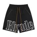 Rhude Large Outline Logo Print Drawstring Black Streetwear Shorts