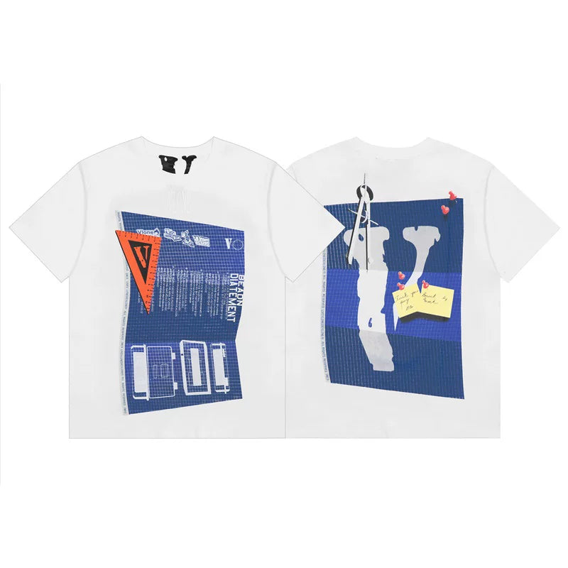 VLONE Blueprint Draft Paper Big V Logo Short Sleeve T‑Shirt