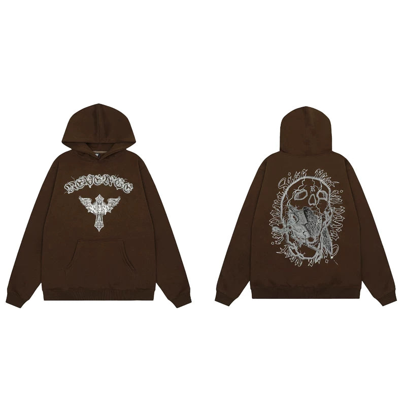 Revenge Skull Winged Cross Graphic Hoodie
