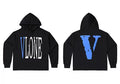 VLONE Blue Distressed Big V Hoodie Black