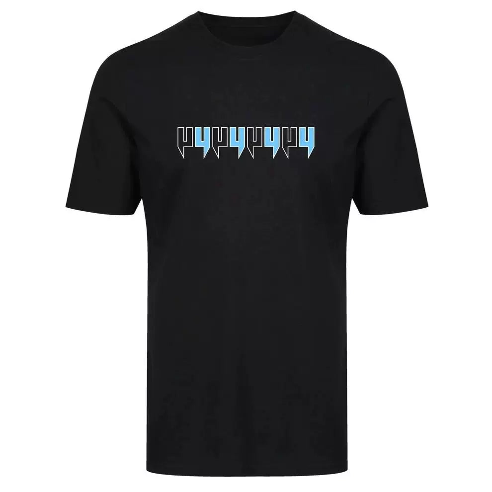 Yelir Blue White Distorted Letter Black Crew Neck Short Sleeve T-Shirt