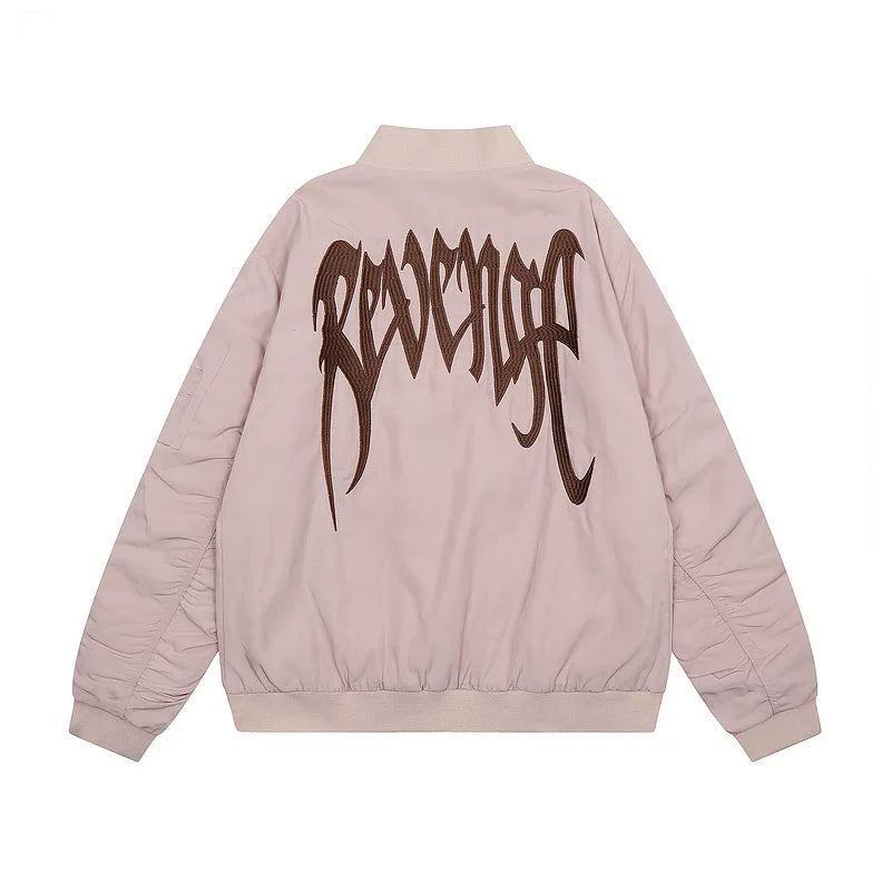 Revenge Gothic Embroidered Bomber Jacket Pink
