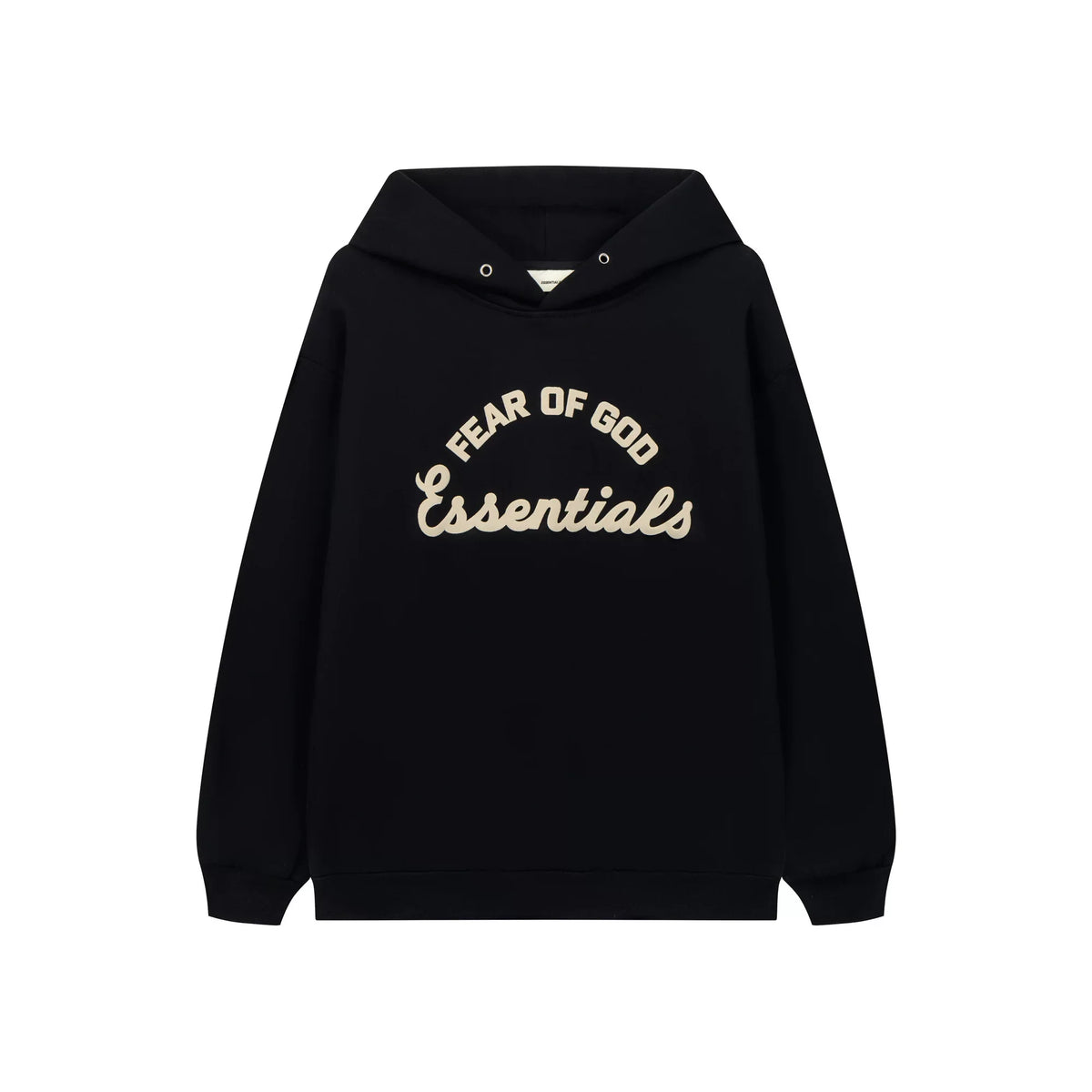 Fog Essentials Contrast Cream Logo Black Oversized Pullover Hoodie