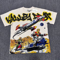 VALEFOREVER Cream Retro Rocket Space Warrior Sci-Fi Graphic Short Sleeve T-Shirt