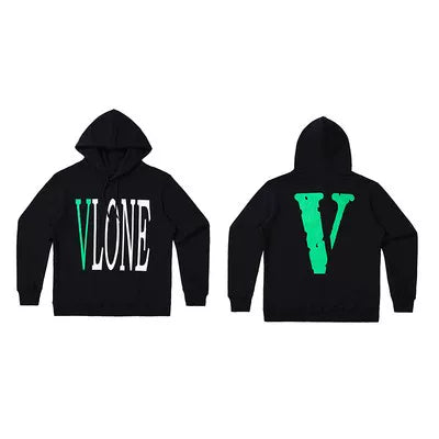 VLONE Green Distressed Big V Hoodie Black