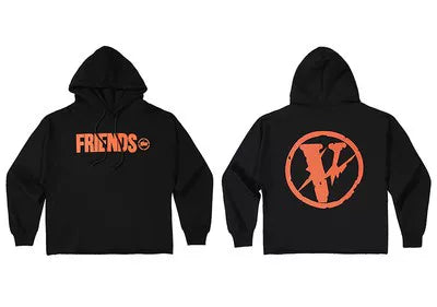 VLONE FRIENDS‑ Orange Circle Lightning Big V Hoodie Black