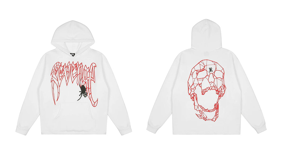 Revenge Red Gothic Script Black Spider Polygon Skull Hoodie