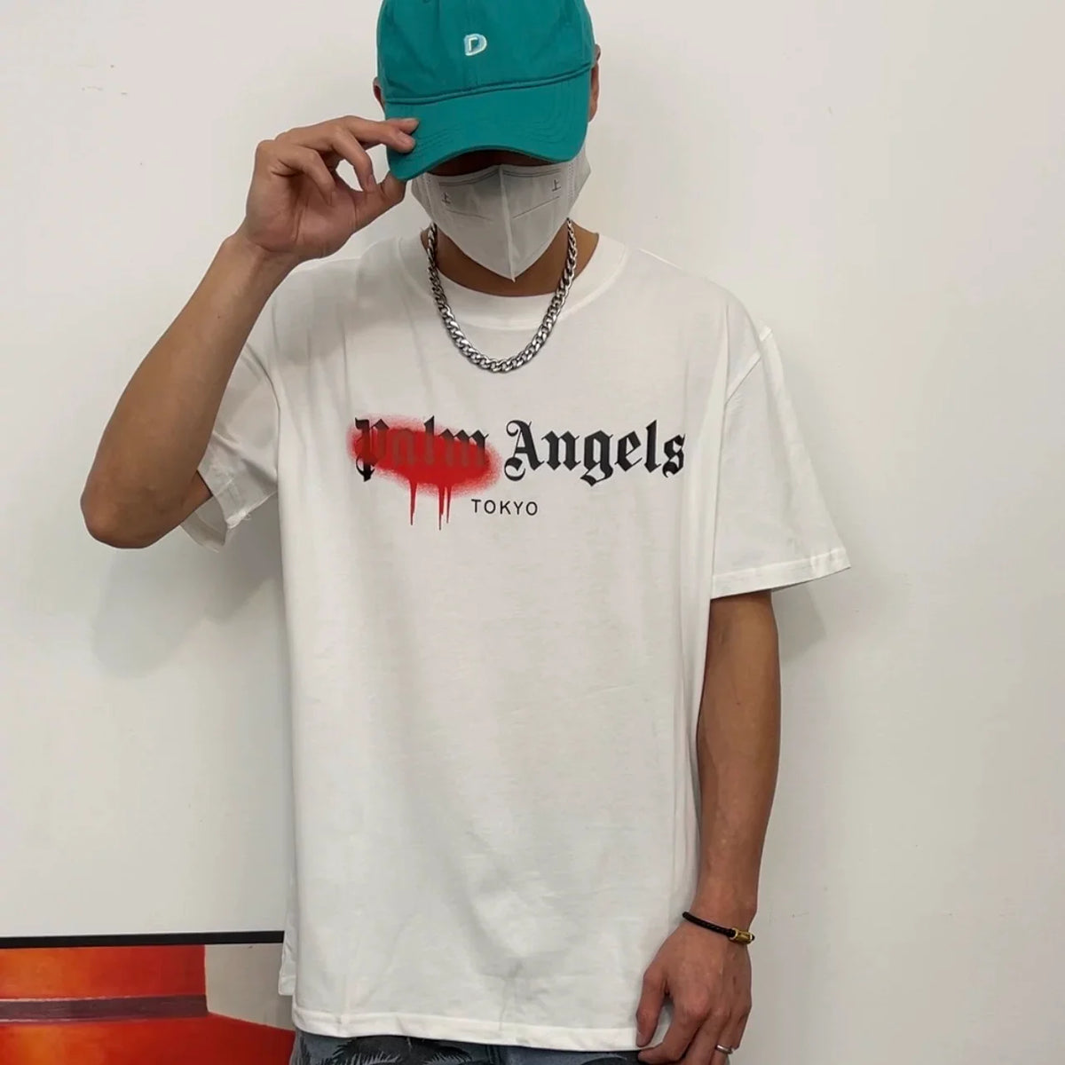 Palm Angels White Red Drip Tokyo Logo Tee