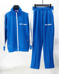 Palm Angels Royal Blue Stripe Tracksuit 2Pcs Zip Jacket + Straight Sweatpants Unisex Street Outfit