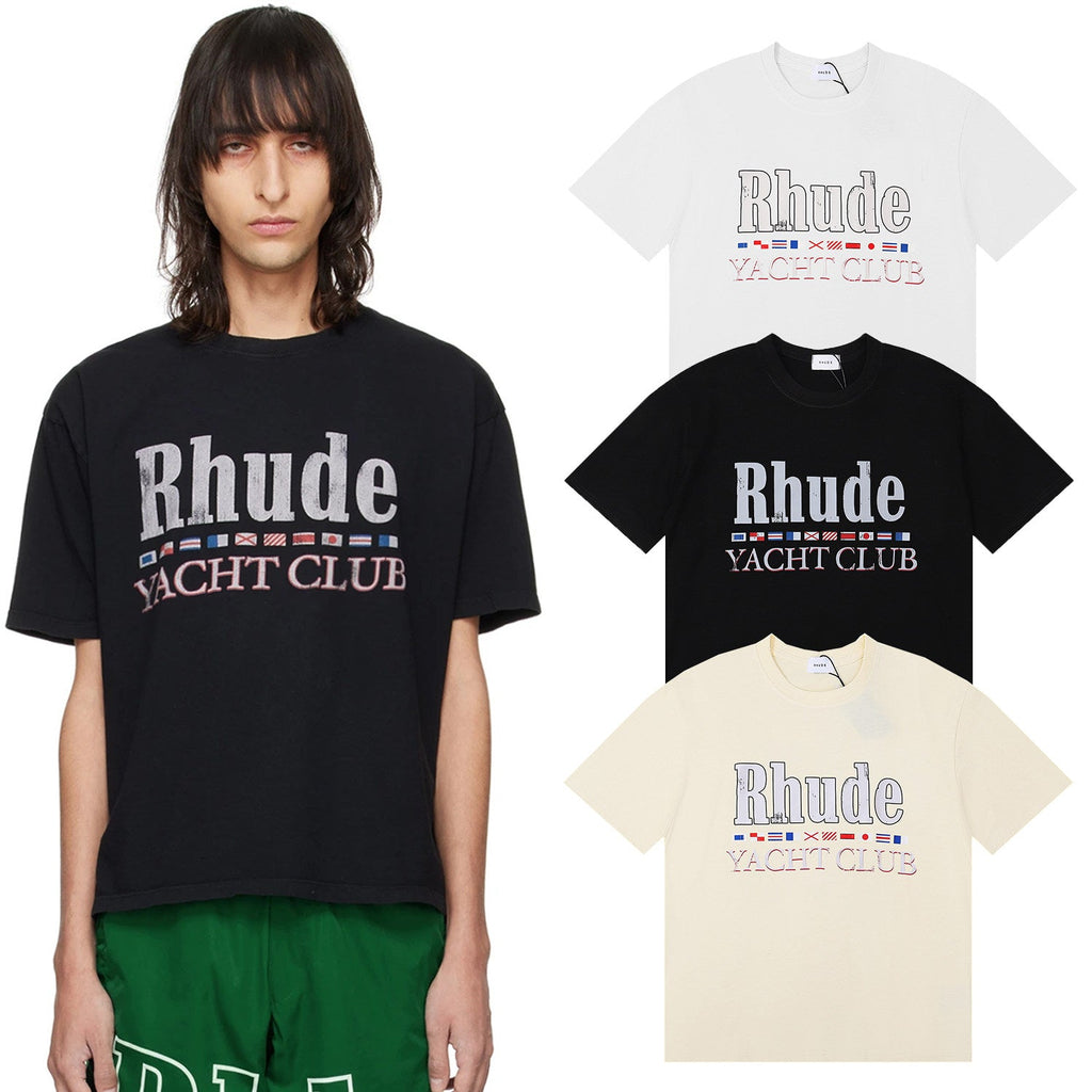 Rhude Yacht Club Flag Print High Quality Double-Yarn Casual Short Sleeve T-Shirt