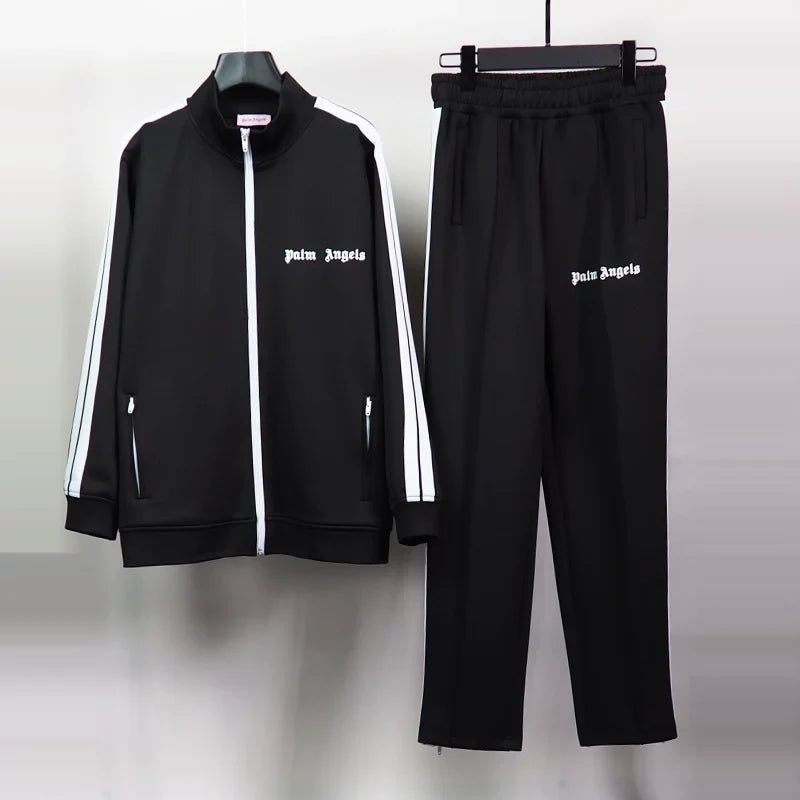 Palm Angels Classic Black Stripe Tracksuit 2 Piece Set Zip Jacket + Sweatpants Unisex Streetwear