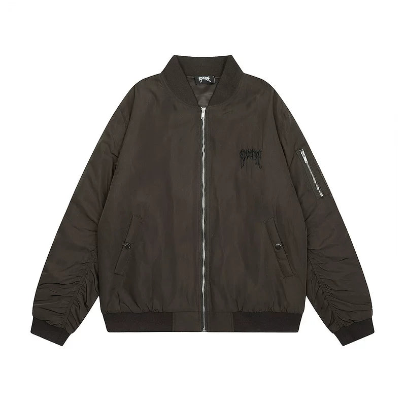 Revenge Gothic Embroidered Bomber Jacket Dark Brown